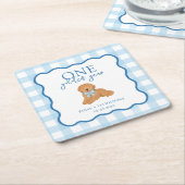 Blue Gingham One Golden Year First Birthday Rechteckiger Pappuntersetzer (angewinkelt)