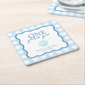Blue Gingham One Golden Year First Birthday Rechteckiger Pappuntersetzer (angewinkelt)