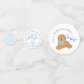 Blue Gingham One Golden Year Puppy Birthday Table Konfetti (Vorderseiten)