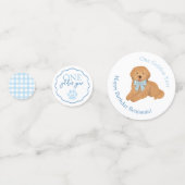 Blue Gingham One Golden Year Puppy Birthday Table Konfetti (Rückseiten)