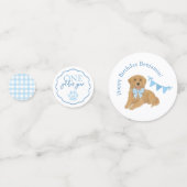 Blue Gingham One Golden Year Puppy Birthday Table Konfetti (Vorderseiten)