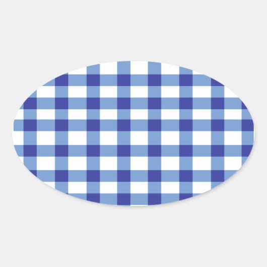 Blue Gingham Ovaler Aufkleber (Vorderseite)