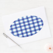 Blue Gingham Ovaler Aufkleber (Umschlag)