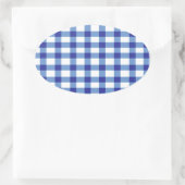 Blue Gingham Ovaler Aufkleber (Tasche)