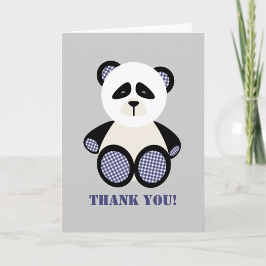 Blue Gingham Panda Bear Baby Dusche Vielen Dank Dankeskarte (Vorderseite)