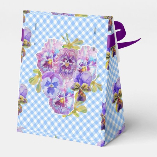 Blue Gingham Pansy Floral Wedding Cake Favor Geschenkschachtel (Rückseite)
