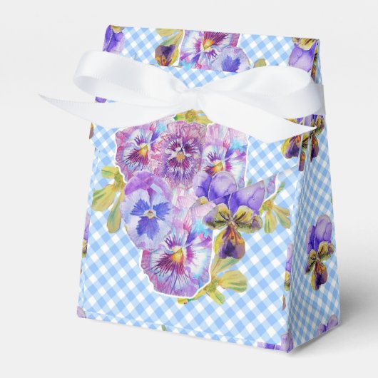 Blue Gingham Pansy Floral Wedding Party Cake Geschenkschachtel (Vorderseite)