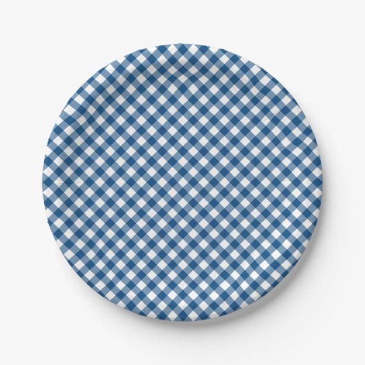 Blue Gingham Paper Plate Pappteller (Vorderseite)