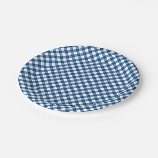 Blue Gingham Paper Plate Pappteller (Schrägansicht)