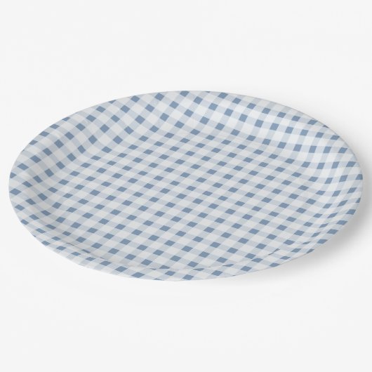 Blue Gingham Pappteller (Schrägansicht)