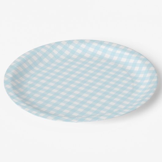 Blue Gingham Pappteller (Schrägansicht)
