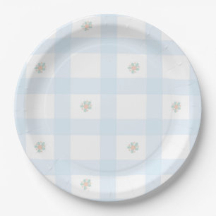Blue Gingham Pattern florale CartoonParty-Lieferun Pappteller