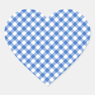 Blue Gingham Pattern Herz-Aufkleber