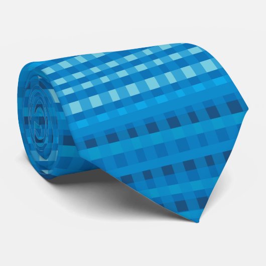Blue Gingham Pattern Neck Tie Krawatte (Gerollt)