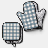 Blue Gingham Pattern Ofenhandschuh & Topflappen-Set (Vorderseite/Rückseite)
