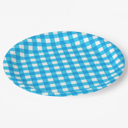 Blue Gingham Pattern Pappteller (Schrägansicht)