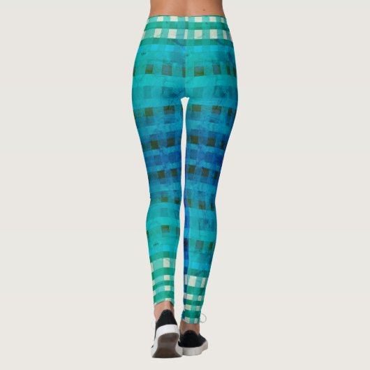 Blue Gingham Pattern Summer Leggings (Rückseite)