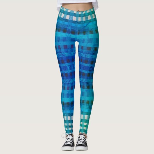 Blue Gingham Pattern Summer Leggings (Vorderseite)