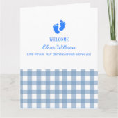 Blue Gingham Personalized Baby Welcome Card  Karte (Vorderseite)