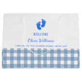 Blue Gingham Personalized Baby Welcome Gift Bag Große Geschenktüte (Vorderseite)