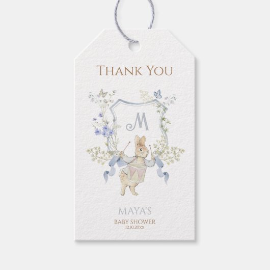 Blue Gingham Peter die Rabbit Baby Dusche MUTED BL Geschenkanhänger (Vorderseite)