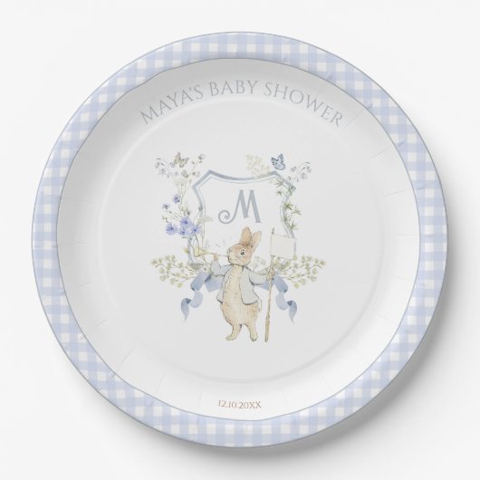 Blue Gingham Peter die Rabbit Baby Dusche MUTED BL Pappteller (Vorderseite)