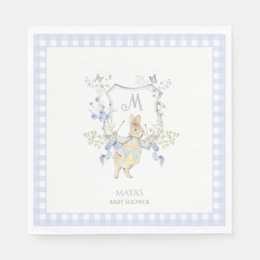 Blue Gingham Peter die Rabbit Baby Dusche MUTED BL Serviette (Vorderseite)