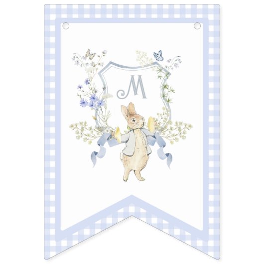 Blue Gingham Peter die Rabbit Baby Dusche MUTED BL Wimpelkette (Zweite Fahne)