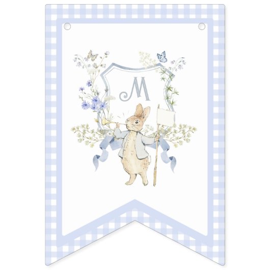 Blue Gingham Peter die Rabbit Baby Dusche MUTED BL Wimpelkette (Erste Fahne)