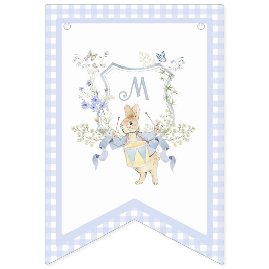 Blue Gingham Peter die Rabbit Baby Dusche MUTED BL Wimpelkette (Dritte Fahne)