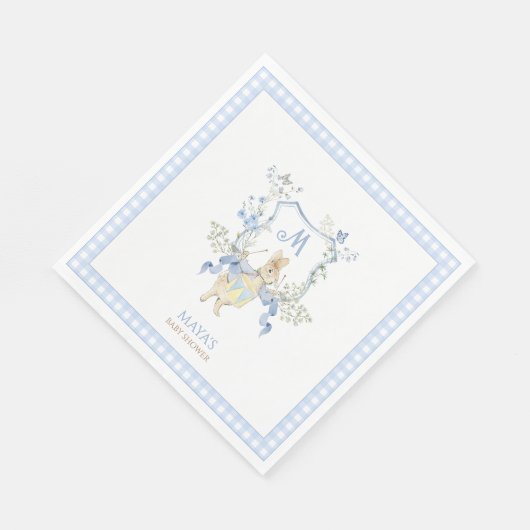 Blue Gingham Peter die Rabbit Monogram Baby Dusche Serviette (Ecke)