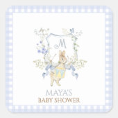 Blue Gingham Peter the Rabbit Baby Shower MUTED BL Quadratischer Aufkleber (Vorderseite)