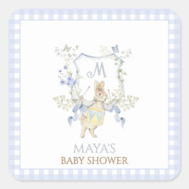 Blue Gingham Peter the Rabbit Baby Shower MUTED BL Quadratischer Aufkleber
