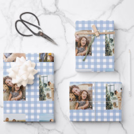 Blue Gingham Photo Collage Geschenkpapier Set