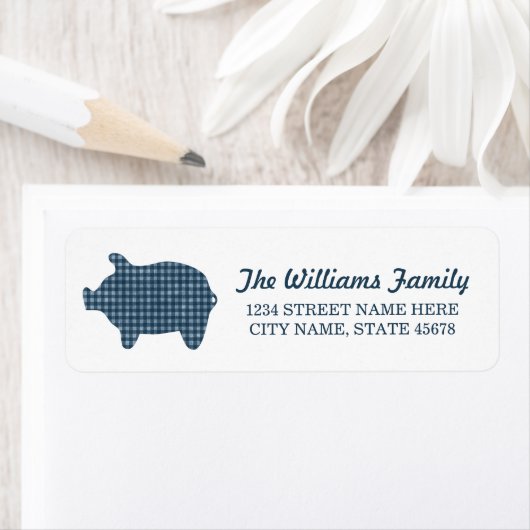 Blue Gingham Piggie Address Labels (Insitu)