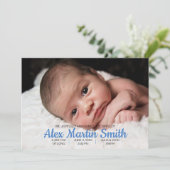 Blue Gingham Piggy Baby Birth Announcement Foto Ankündigung (Stehend Vorderseite)