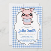 Blue Gingham Piggy Baby Dusche Einladung (Vorderseite)