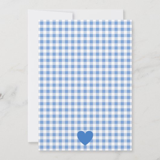 Blue Gingham Piggy Baby Dusche Einladung (Rückseite)