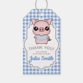 Blue Gingham Piggy Baby Dusche Vielen Dank Geschenkanhänger (Vorderseite)