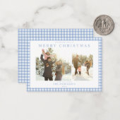 Blue Gingham Plaid Two Photo Mini Holiday Card Mitteilungskarte (Vorderseite/Rückseite Beispiel)