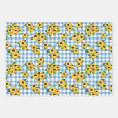 Blue Gingham Polka Dots Sonnenblumen Blumenmuster Geschenkpapier Set (Vorderseite 2)