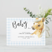Blue Gingham Pony Baby Shower Einladung (Stehend Vorderseite)