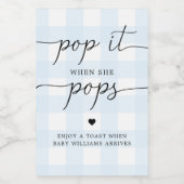 Blue Gingham Pop It Wenn sie Pop Flaschenetikett Weinetikett (Einzelnes Label)