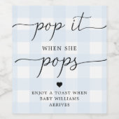 Blue Gingham Pop It, wenn sie Pop für Weinetikett (Einzelnes Label)