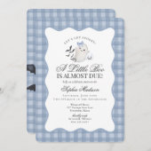 Blue Gingham Preppy Ghost Little Boo Baby Shower Einladung (Vorne/Hinten)
