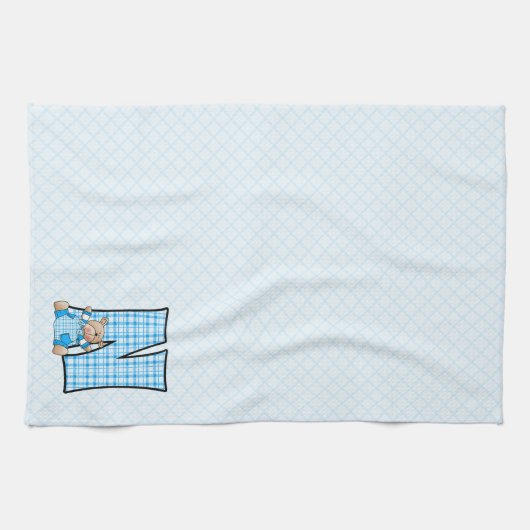 Blue Gingham Print Monogram Big N Handtuch (Horizontal)