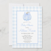 Blue Gingham Pumpkin Baby Shower Einladung (Vorderseite)