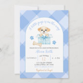 Blue Gingham Puppy Baby Shower Einladung (Vorderseite)