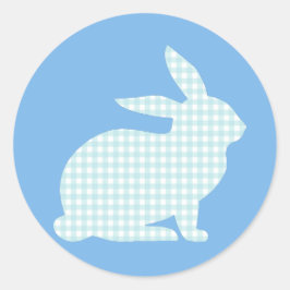 Blue Gingham Rabbit Runder Aufkleber