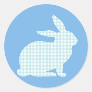 Blue Gingham Rabbit Runder Aufkleber